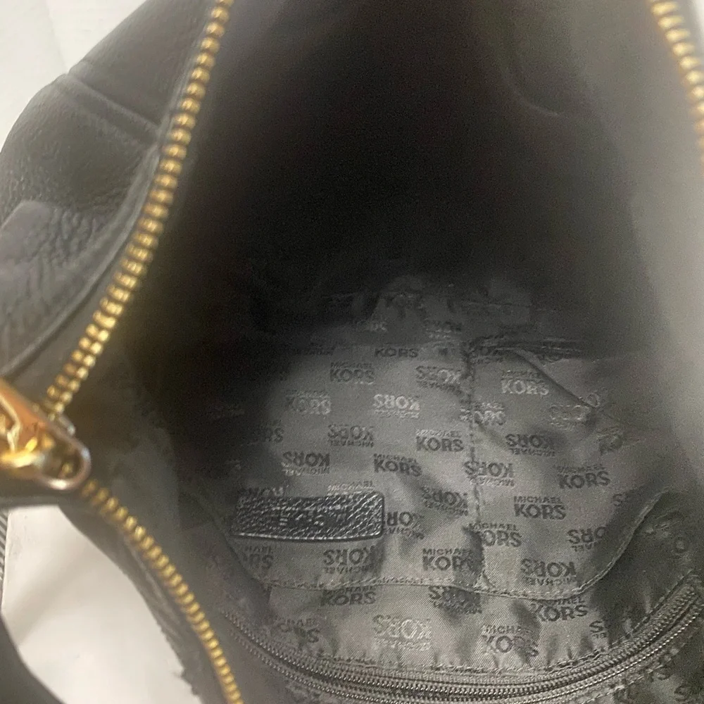 Michael Kors Fulton Black Leather Hobo Bag with Gold Accents shoulder & XBody